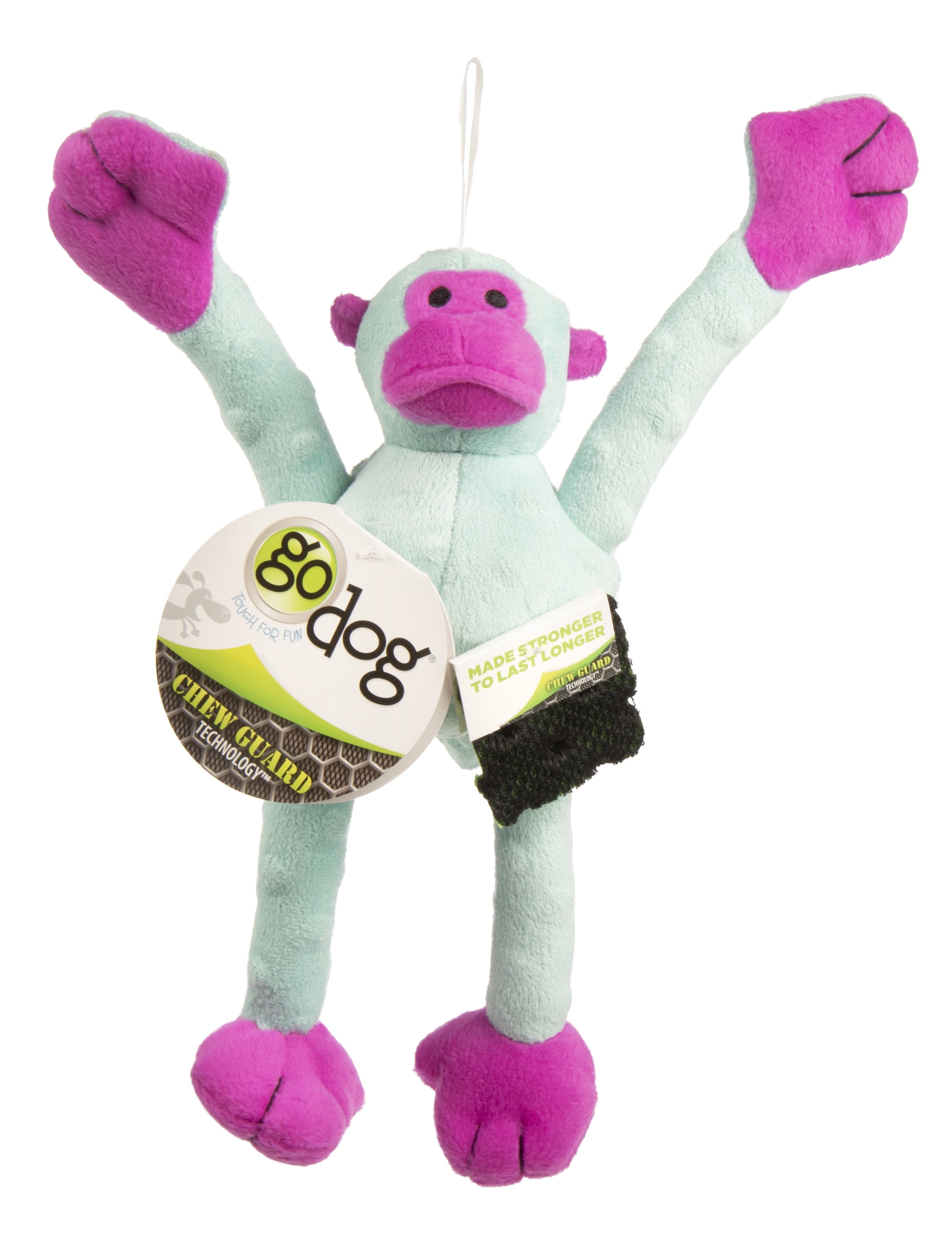 goDog Crazy Tugs Monkey Dog Toy with Chew Guard Technology, Turquoise