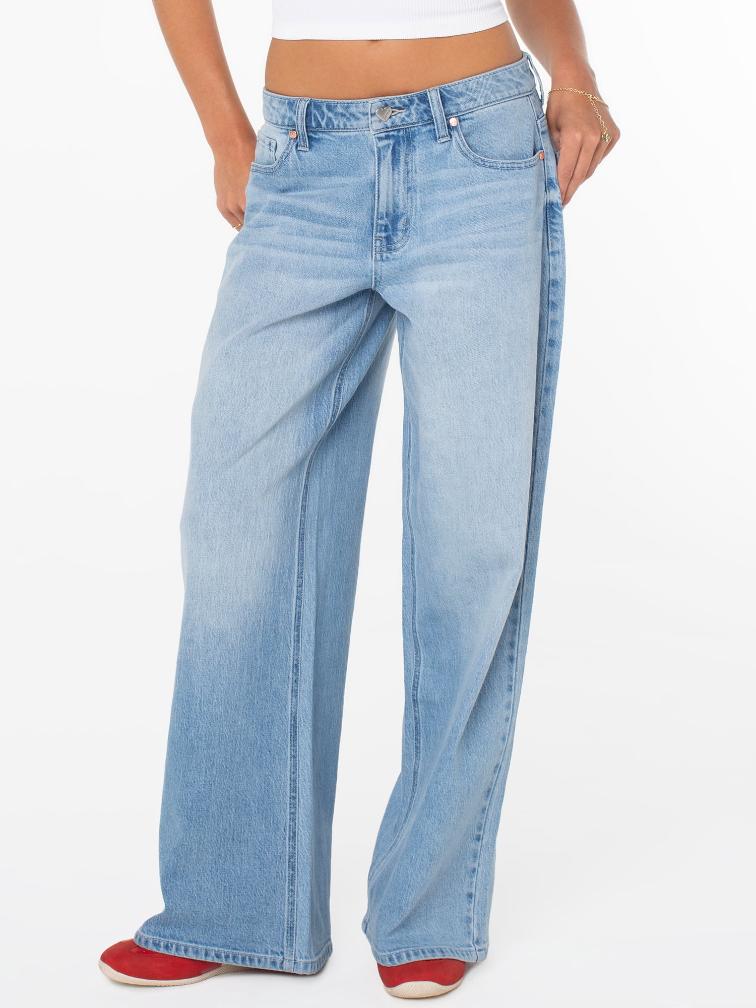 Celebrity Pink Women's and Women's Plus Slouchy Wide Leg Jean with Back Buckle, Sizes 1-24