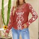 thumbnail image 2 of Mujeres Casual Moda Jersey Manga larga Cuello en V Blusas con botones Camiseta estampada Pompotops  FGAJ14338, 2 of 5