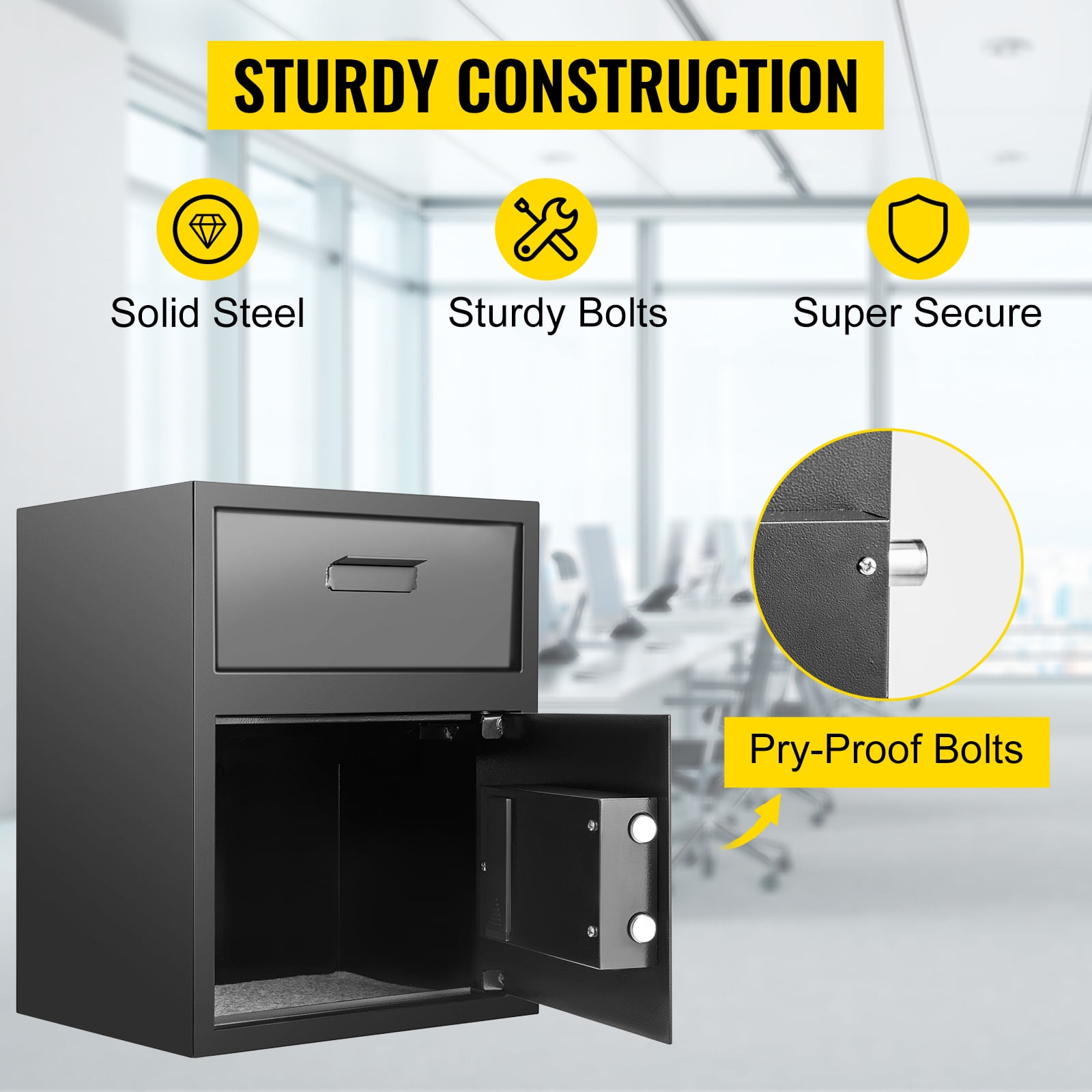 KFFKFF Carbon Steel Digital Safe - 1.7 Cubic Feet, Electronic Code Lock, Deposit Slot, Two Backup Keys, Ideal for Home, Hotel, Restaurant, Office