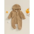 thumbnail image 2 of Cenuakty Baby Girls Boys Autumn Hooded Jumpsuit Solid Color Long Sleeve Zipper Closure Casual Romper, 2 of 9