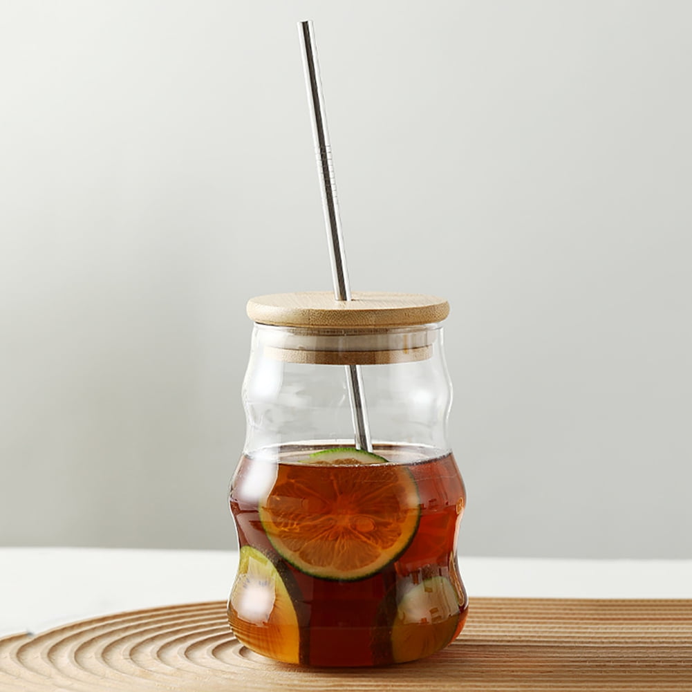 Glass Cups with Bamboo Lids and Straws 15/16OZ - Bamco