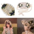 thumbnail image 2 of Handmade SunHat Lace Decorated Bonnet Tea Party for Girls Women Court Miss Flat Hat SunHat Bonnet Wedding Hat, 2 of 5