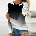thumbnail image 2 of Women's O-Neck Lace Patchwork Tops Plus Size Long Sleeve Pullover Classic-Fit Hollow Out Gradient T-Shirts, 2 of 5