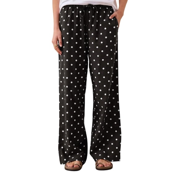 Polka Dot Pants Women Y2K Print High Waisted Drawstring Wide Leg Pants Vintage Boyfriend Pants Black S