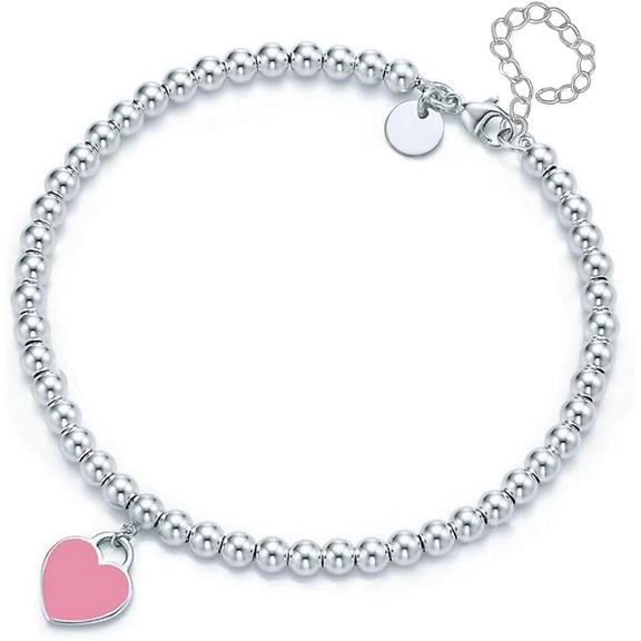 Zephyriana Heart Bracelet, Women Link Bracelets, Heart Bracelets for Mom, Sister, Couples, Best Friend, Lover, Birthday Gifts (Pink)
