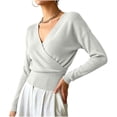 thumbnail image 5 of XUNKUSGA Sweaters for Women Fashion Wrap Cross V Neck Long Sleeve Knit Sweaters Classic Solid Color Slim Fit Pullover Sweaters Lightweight Soft Knit Tops for Women White S, 5 of 9