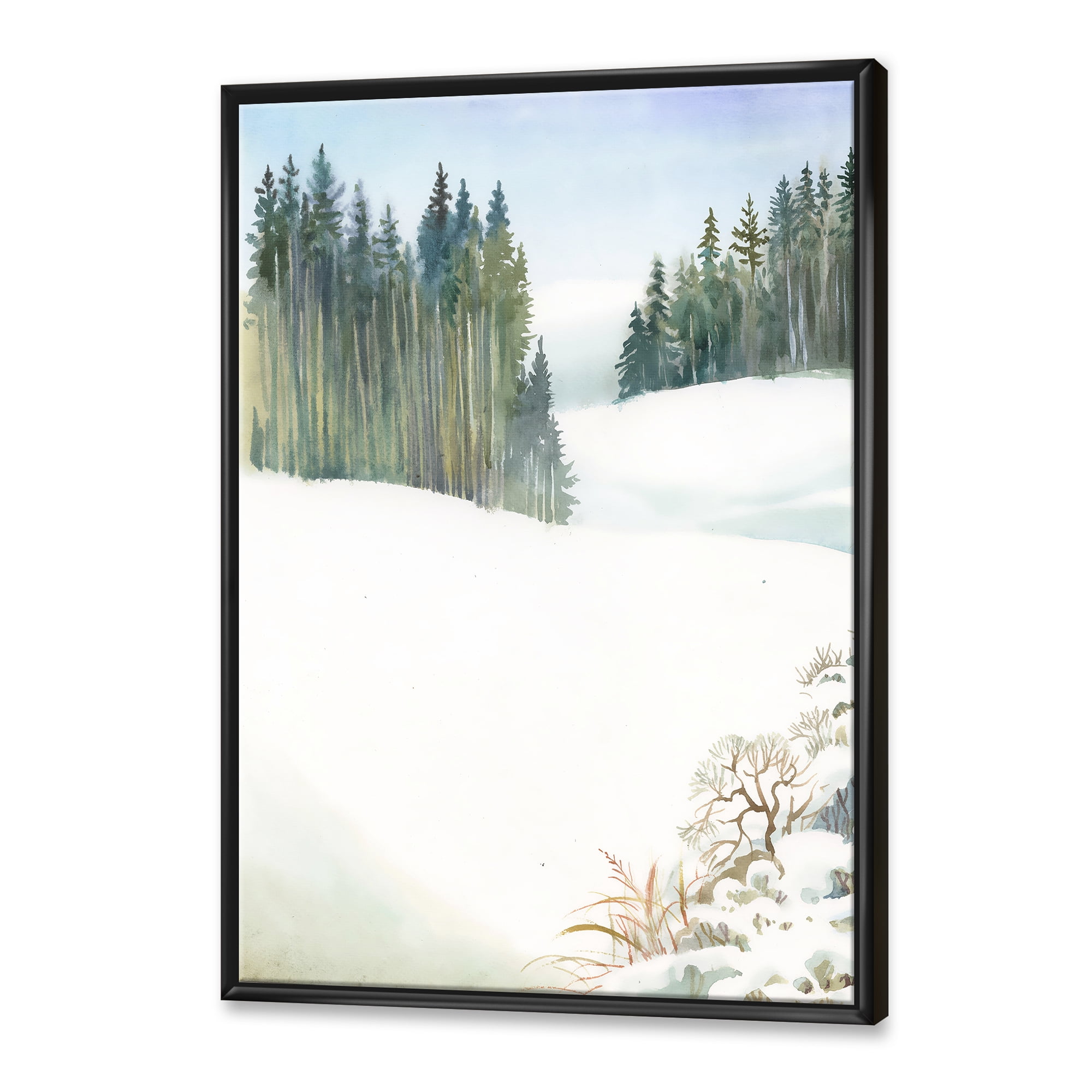 Designart 'Pine Forest In Snowy Winter Mountains' Traditional Framed Canvas Wall Art Print