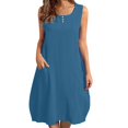 thumbnail image 2 of Jinhomg Cotton and Linen Dresses for Women Casual Sleeveless Mini Tank Dress Plus Size Comfy Button Crew Neck Summer Dress Vacation Beachwear Blue S, 2 of 7