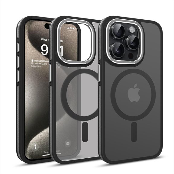 JTCASES for iPhone 14 Pro Magnetic Case Support Wireless Charging, Car Mount, Thin Lightweight Rugged Shockproof Shell Anti-yellow Clear Silicone Frame, Black
