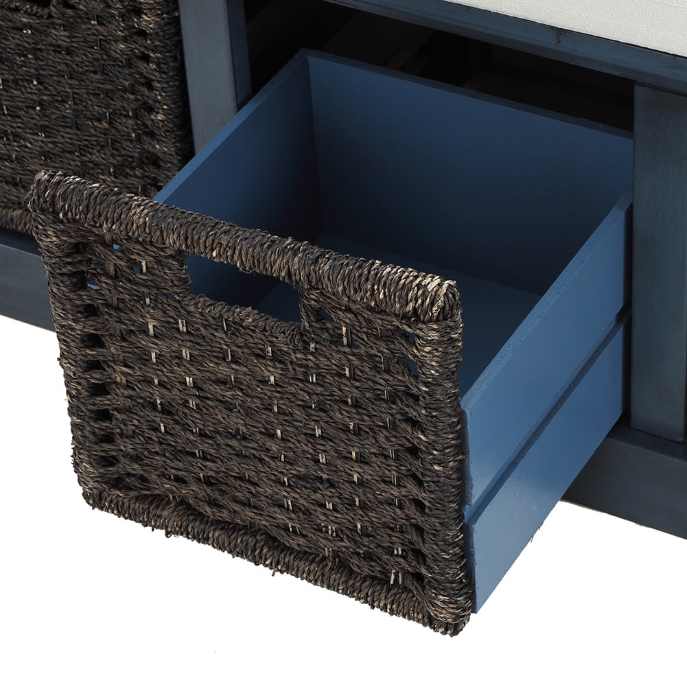 Lowestbest Rustic Storage Bench with 3 Basket, Entryway Bench Storage Bench with Removable Cushion (Blue) Lowestbest Rustic Storage Bench with 3 Basket, Entryway Bench Storage Bench with Removable Cushion (Blue)