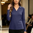 thumbnail image 2 of Tqcoqu Women's Solid Collared V Neck Long Sleeve Polos Shirts,Soft Casual Work Office Basic Pullover Tops,Navy Women's S-XXL, 2 of 7