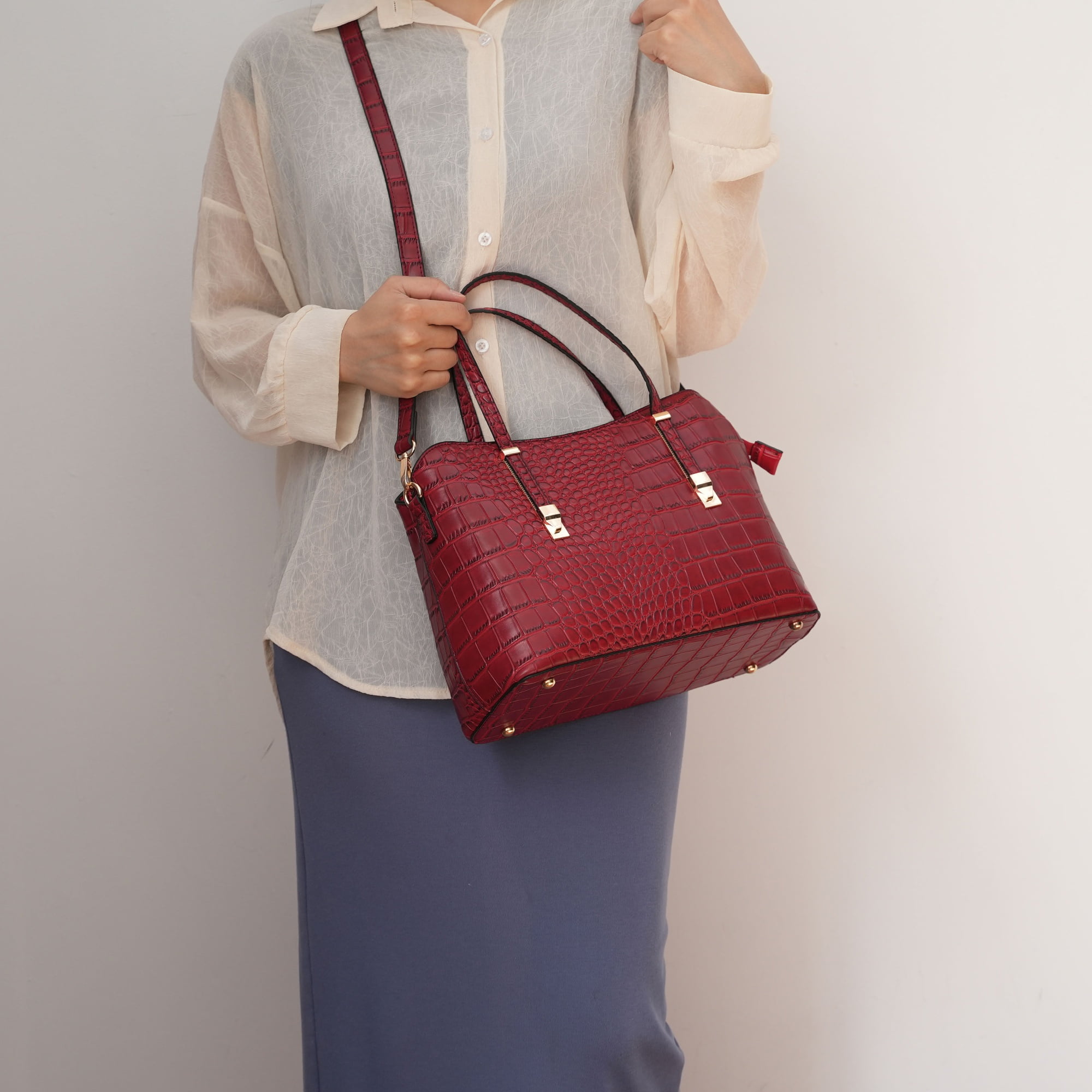 MKF Collection Aurelia Women's Tote Bag, Crocodile Vegan Leather Handbag Purse by Mia K - Coffee