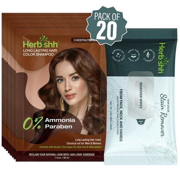 Hair Color Shampoo – Pack of 10 – 3-in-1 Dye, Conditioner & Cleanser – Gray Coverage – For All Hair Types – Long-Lasting, Travel-Size with Stain Pouchs – Unisex