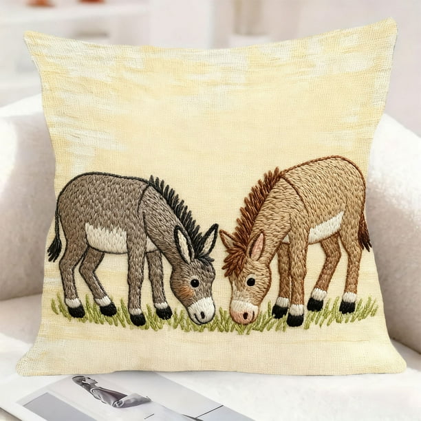 Funda de almohada con estampado divertido del año del caballo, funda de cojín de lino para sofá, decoración del hogar, funda de cojín familiar, funda de almohada cuadrada