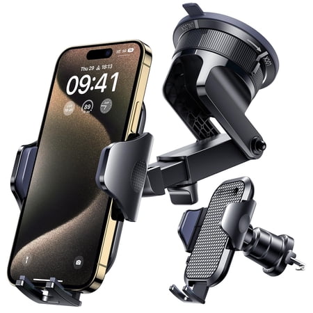 Car Phone Holder [upgraded Strongest Suction & Clip] Cell Mount For Dashboard Windshield Vent Wall Truck Cradle Stand Iphone 17 Pro Max 16 15 14 13 12 11 Se Samsung S26 Android Black