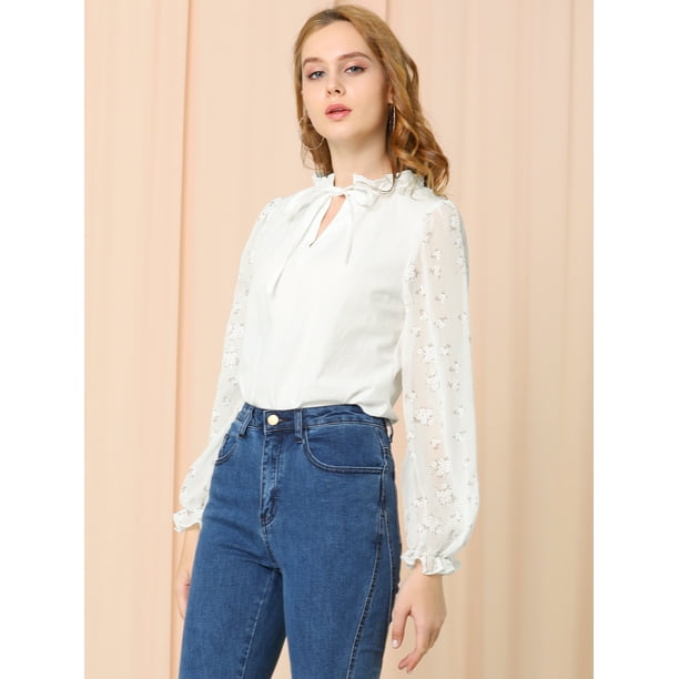 Blusa Campesina Manga Larga Floral Cuello Con Volantes Para Mujer