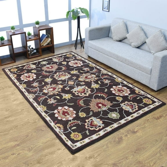 Rugsotic Carpets Hand Tufted Wool Eco-Friendly Area Rugs - 5'x8', Rectangle, Brown, Modern Contemporary Design, High Pile Handmade Anti Skid Rugs for Living Room, Bed Room (K00659)