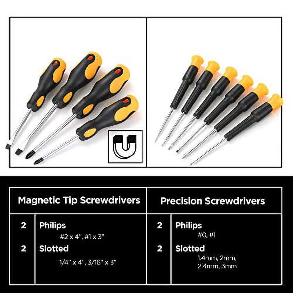 STEELHEAD 87-Piece Tool Set, Screwdriver Handle, 11 Bits, Magnetic Screwdrivers, Pliers, Tape Measure, 9” Torpedo Level, Hammer, Wrenches, Rugged 14” Tool Box