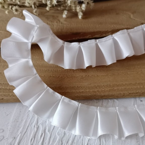 ERDOUY 118.11×0.98in White Ruffle Pleated Lace Trim with Satin Ribbon, Elegant Gather Edge Lace for Applique, Sewing Crafts & Home Decoration