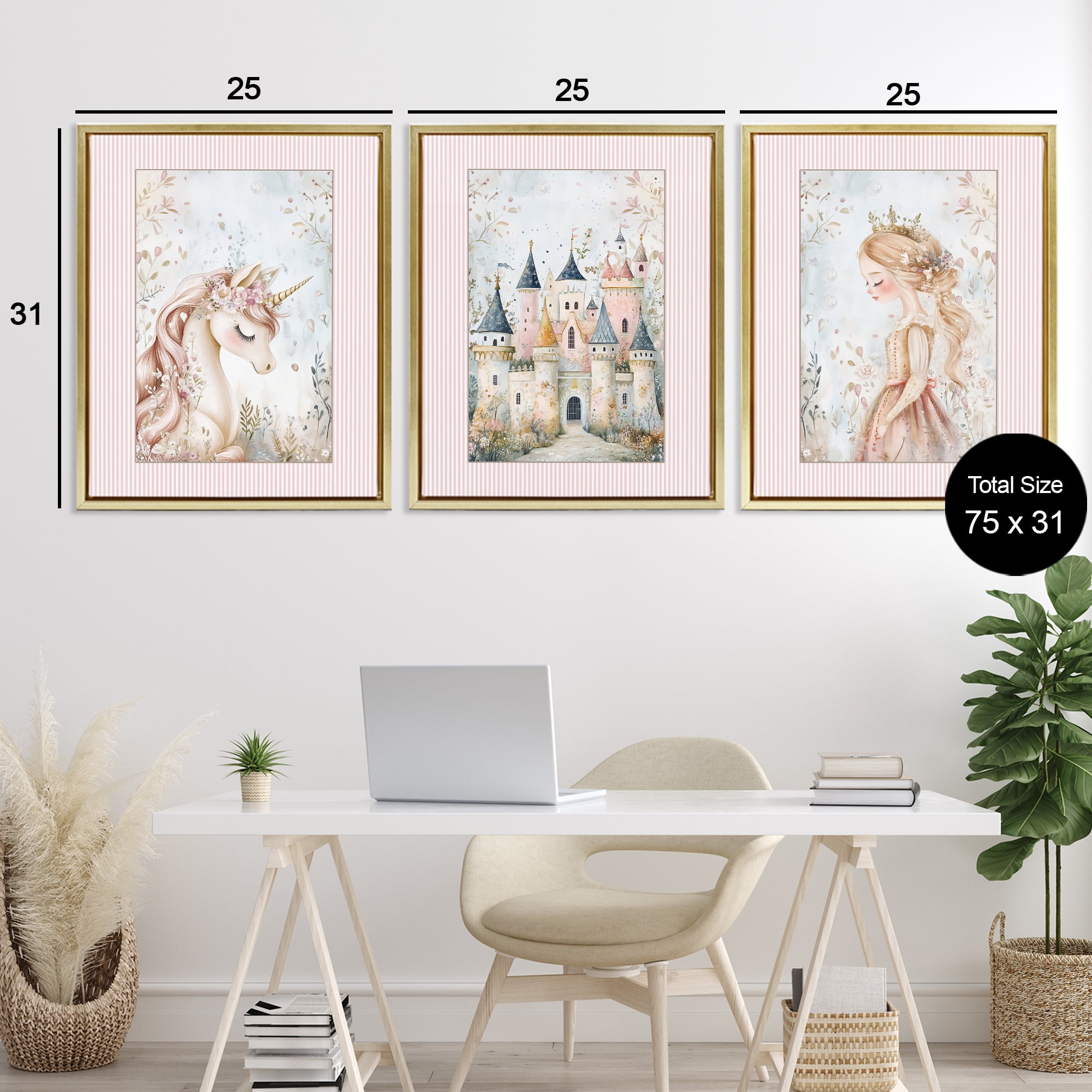 Stupell Industries Fantasy Enchanted Dreams 3 Piece Gold Framed Floater Canvas Set, design by Christine Simpson Art