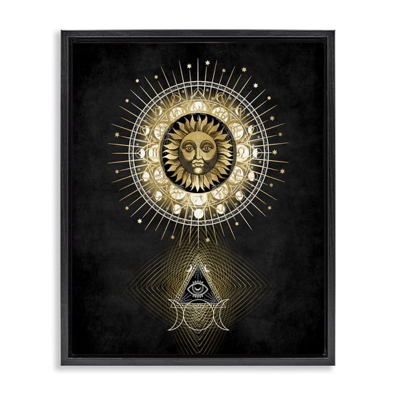 Stupell Industries Astral Symbols & Sun Astrology & Stars Painting Black Floater Framed Canvas Art Print Wall Art, 17 x 21