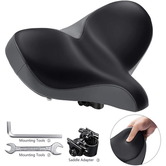 Sillín de bicicleta ancho, asiento de bicicleta impermeable, asiento acolchado con cojín suave, asiento de bicicleta cómodo de ajuste universal Xemadio CJWUS-1199