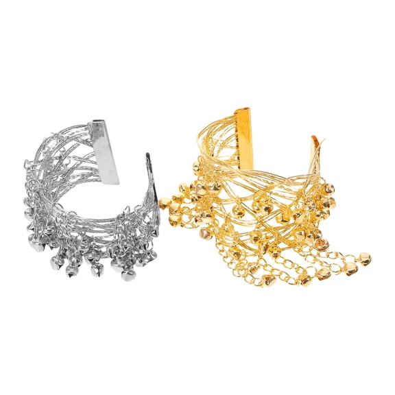 OUNONA 2Pcs Belly Dance Arm Cuff Bracelets with Melodious Bells Multi Color Metal Jewelry
