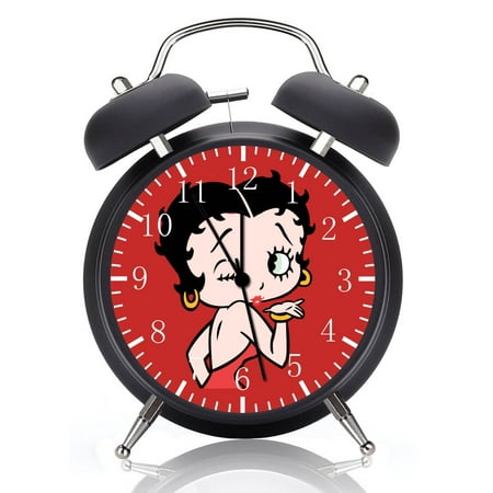 Twin Bell Betty Boop Alarm Clock with Night Light Quite Silent Non-Ticking 4 Inches Glass Face - Great for Decor Best Gift Ideas G186