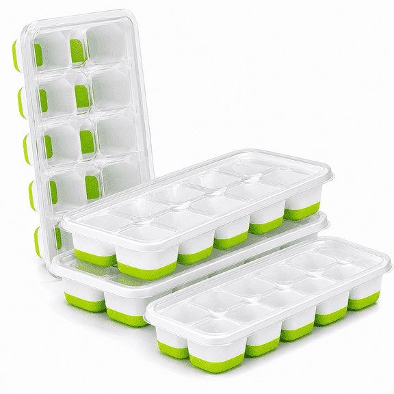 Xuet 4 Pack Ice Cube Trays, Stackable Silicone Molds with Lids, Easy Release