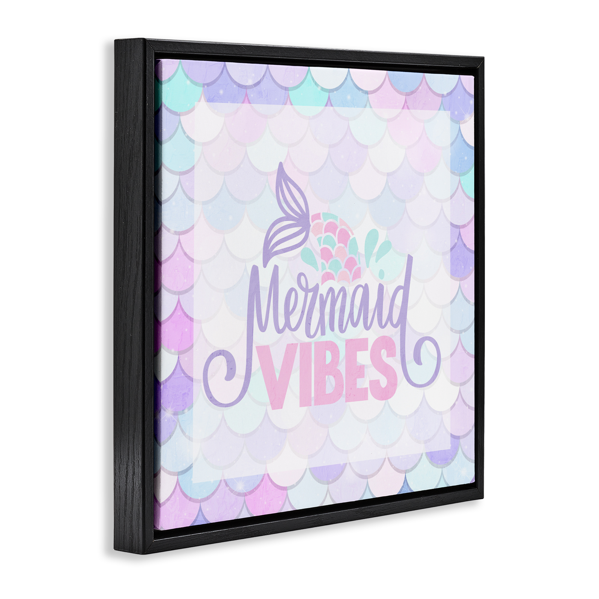 Pastel Mermaid Vibes Black Framed Floater Canvas Wall Art, design by Kim Allen
