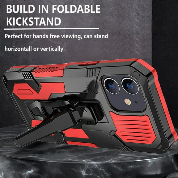 iPhone 12 Mini Case, Dual Layers [Combo Holster] And Built-In Kickstand Hybird Shockproof (Black)