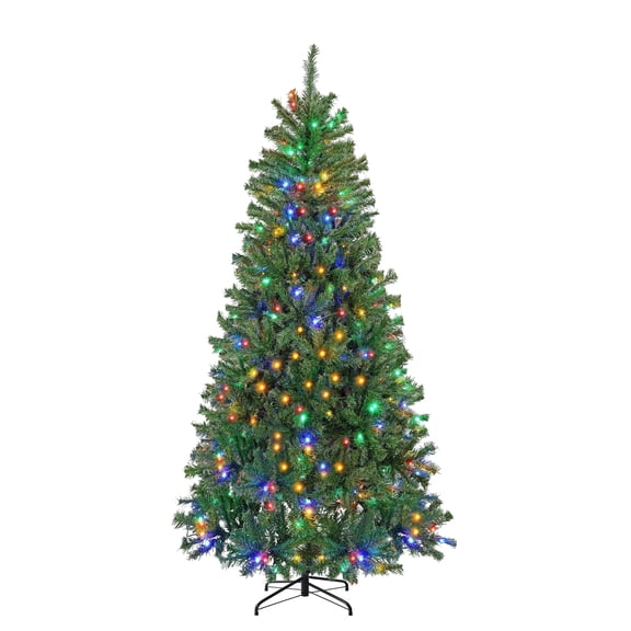 edx 6ft Pre-lit Christmas Tree, Prelighted Green Artificial Xmas Tree, With 250 Color Changing LED Lights & 700 Branch Tips, For Home, Office, Party Decoration