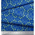 thumbnail image 3 of Soimoi Blue polyester Crepe Fabric Leaves Damask Printed Fabric 1 Yard 42 Inch Wide, 3 of 5