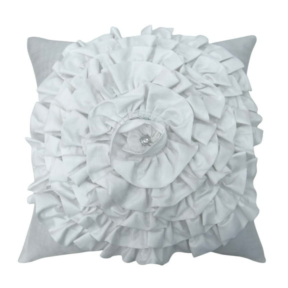 S4Sassy Handcrafted Decorative White Ruffled Cushion Cover Floral Pillowcase Square Throw 12 x 12
