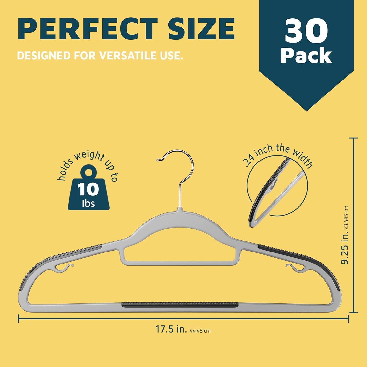 Lifemaster Durable Non-Slip Clothes Hangers - Premium Set of 30 Sturdy Gray Plastic with Smooth 360° Swivel Hooks & Built-In Accessories Hang Coats Jackets and Expensive Garments Stress Free Hanging