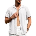 thumbnail image 2 of TKKCS Mens Linen Short Sleeve Button Down Shirt- Turndown Collar Summer Beach Breathable Casual Vacation Shirts White Size M, 2 of 9