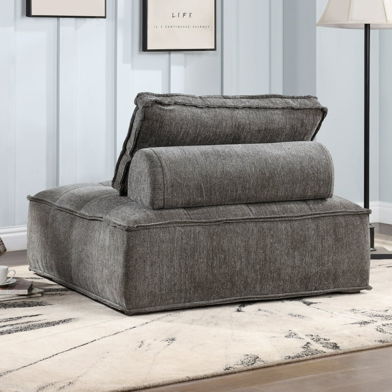 Simple Middle Module Linen Armless Sofa, Sectional Couch Accent Chair with  Seat Cushion, Back Cushion, Non-Removable and Non-Washable Sofa for Small