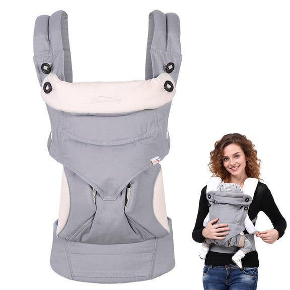 Behome 4-in-1 Baby Carrier Newborn to Toddler,Newborn Carrier Cozy Baby Carrier with Double-Sided Design,Reduced Shoulder Pressure Gray