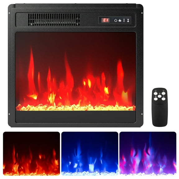 Gymax 18'' Electric Fireplace Insert w/Remote Control Adjustable Flame Color Brightness