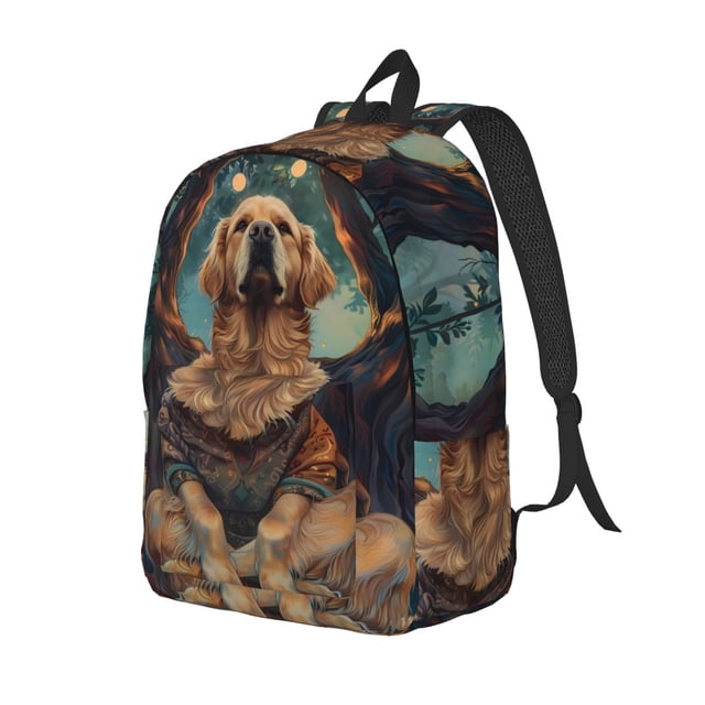 Disketp Tree Meditating Golden Retriever Mochila de Lona Estampada, Mochila Escolar de Viaje Ligera para Estudiantes y Portátil-Medium