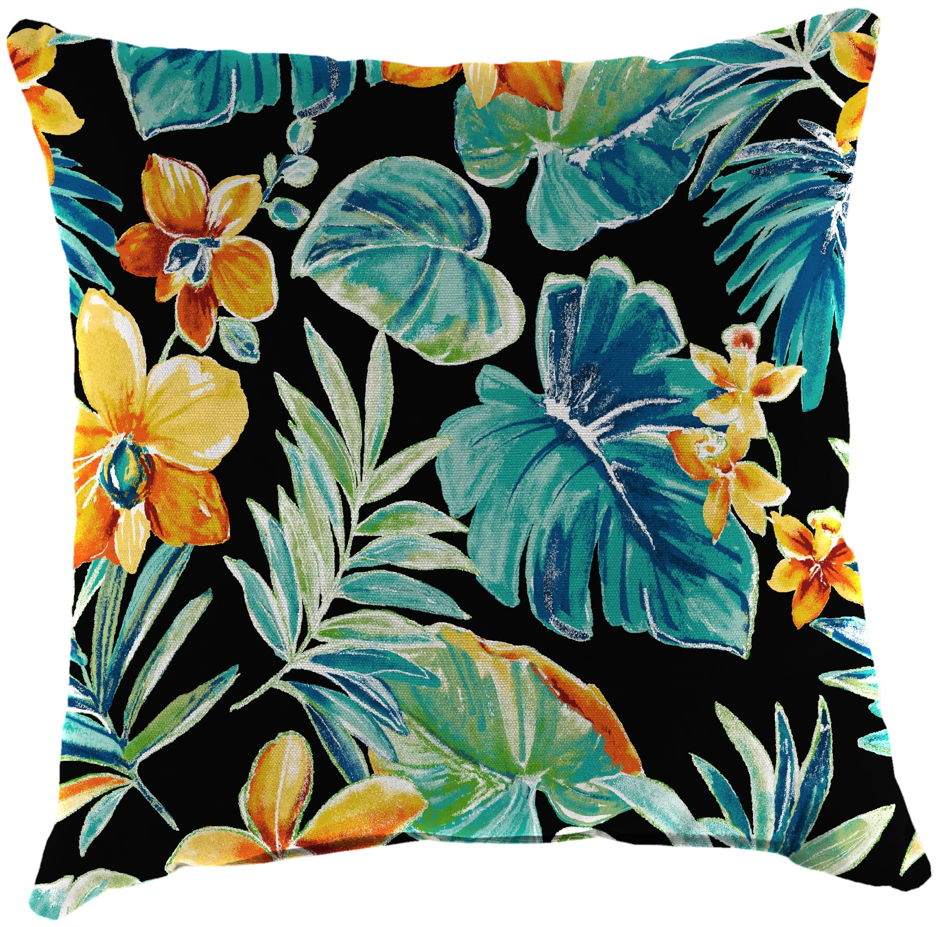 Jordan Manufacturing 18" x 18" Beachcrest Caviar Black Floral Square Outdoor Throw Pillow (2 Pack)