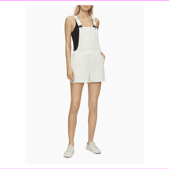 Calvin Klein Women's White Denim Cut-Off Short Overalls, Size 25