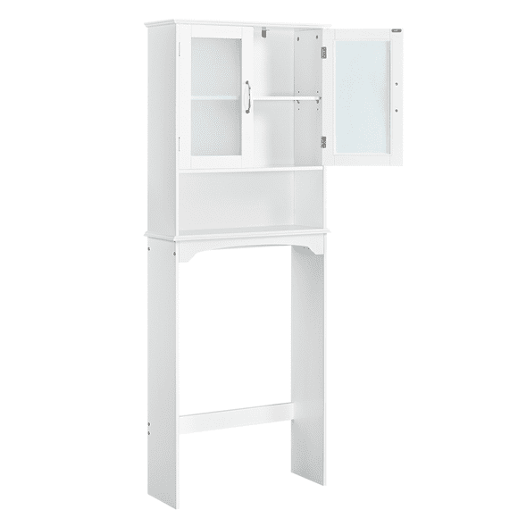FullFurnique Freestanding Over-the-Toilet Storage Cabinet with 2 Tempered Glass Doors and 1 Open Shelf, White