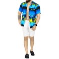 thumbnail image 4 of HAPPY BAY Men's Hawaiian Shirts Short Sleeve Button Down Shirt Mens Hawaii Shirts Boho Holiday Casual Summer Beach Shirts for Men Funny L Monochrome Palm, Blue, 4 of 6
