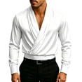 thumbnail image 2 of gbyLJF Men's Wrap V-neck Satin Shirts Business Casual Long Sleeve Blouses Wedding Party Dressy Tops, 2 of 8