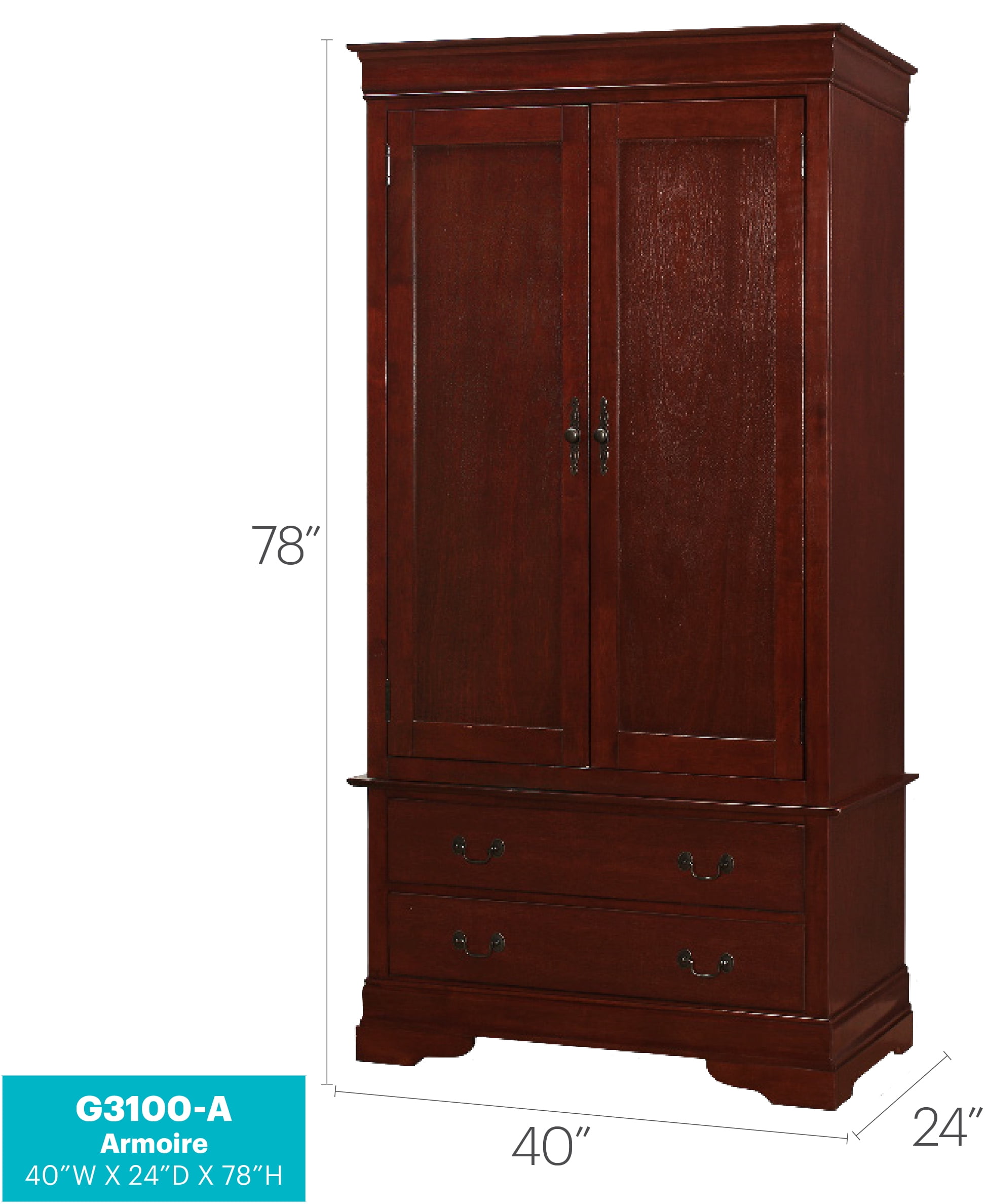 Glory Furniture Louis Phillipe G3100-A Armoire , Cherry