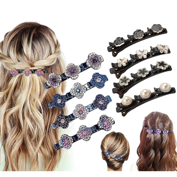 Pinzas para el cabello trenzadas - Pinzas para el cabello trenzadas con piedras de cristal brillantes, pinzas para el cabello trenzadas para mujeres, pinzas para el cabello trenzadas con piedras de cr