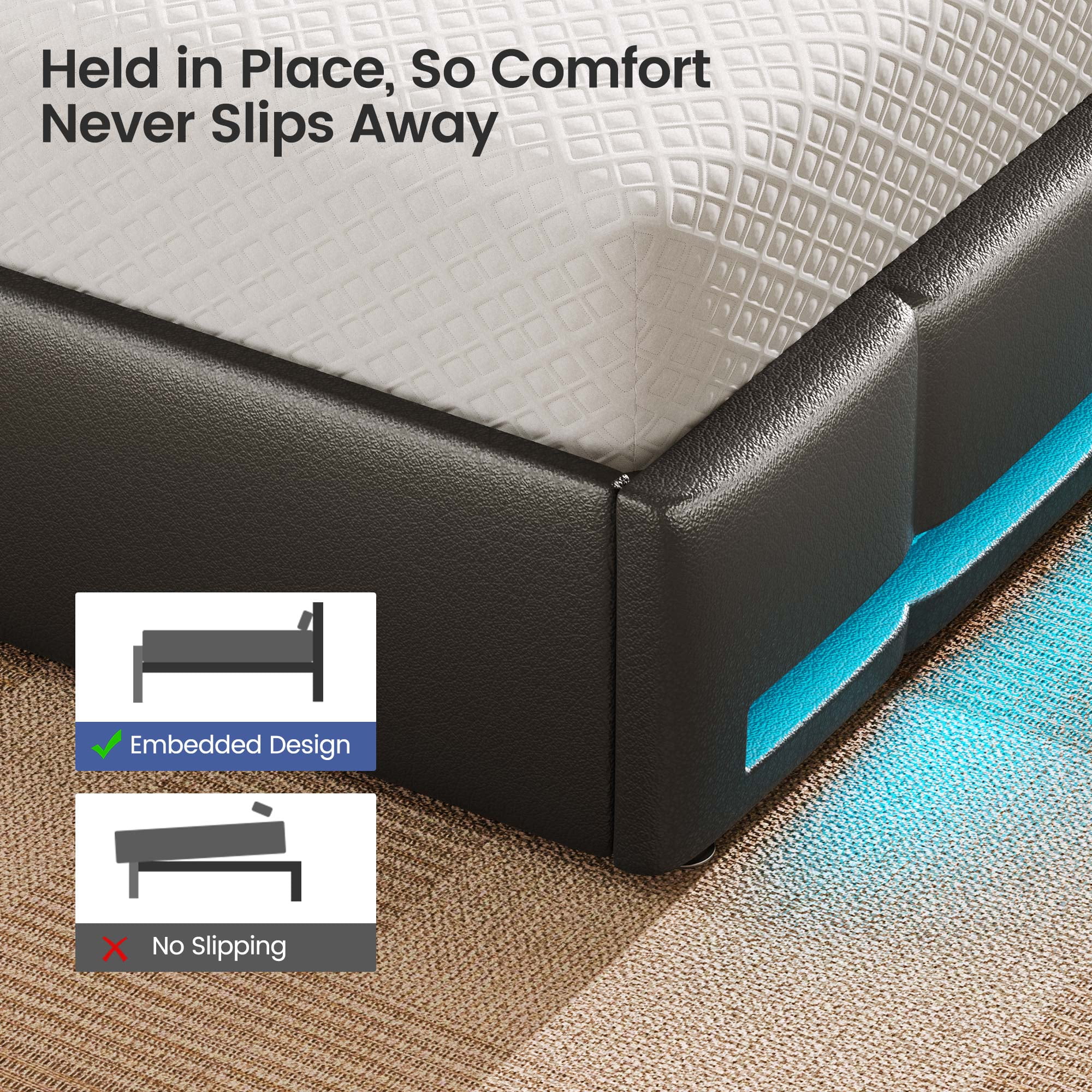 Greenstell Queen LED Storage Bed Frame - Charging Station, App Control, 1200LBS Capacity, Black