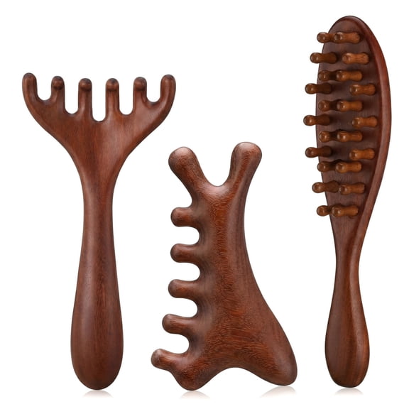 3 Pack Wooden Scalp Massager Tool Loc Combs,Long Handle Head Massage Scalp Loc Brush for Dreads,Multifunctional Hair Massager Tool for Men & Women